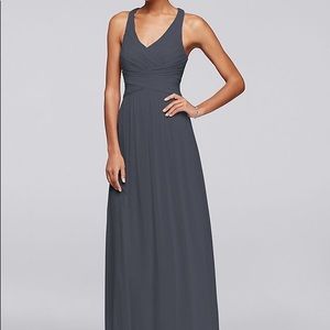 Davids Bridal Mesh Bridesmaid Dress in Pewter